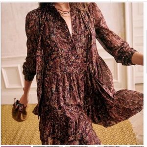 Sezane Solene Dress in Folk Bordeaux size 38